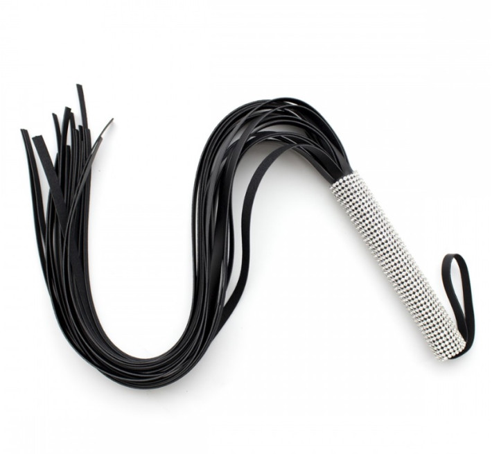 Флогер зі стразами DS Fetish Flogger diamond L black, 70 см