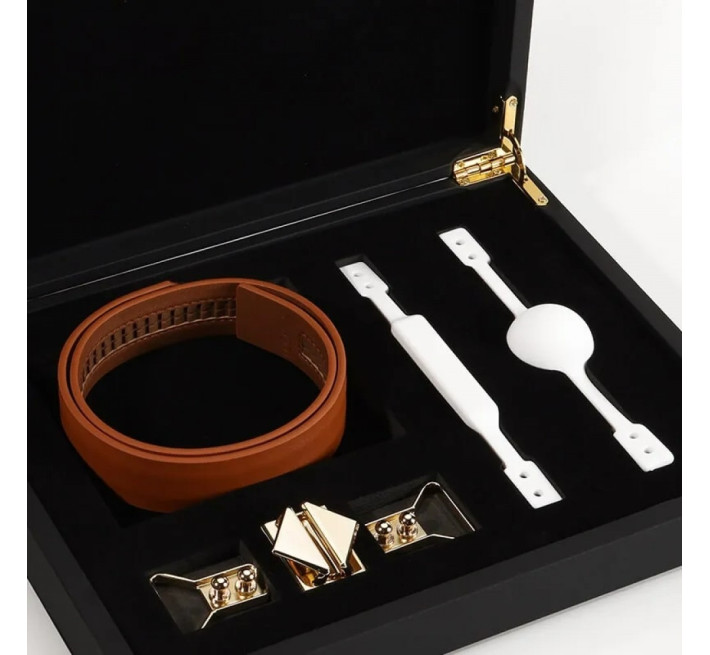 Кляп шкіряний 2 насадки Lockink Біло-коричневий