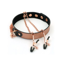 Ошейник с зажимами для сосков Liebe Seele Rose Gold Memory Collar with Nipple Clamps, кожа Ошейник с зажимами для сосков Liebe Seele Rose Gold Memory Collar with Nipple Clamps, кожа