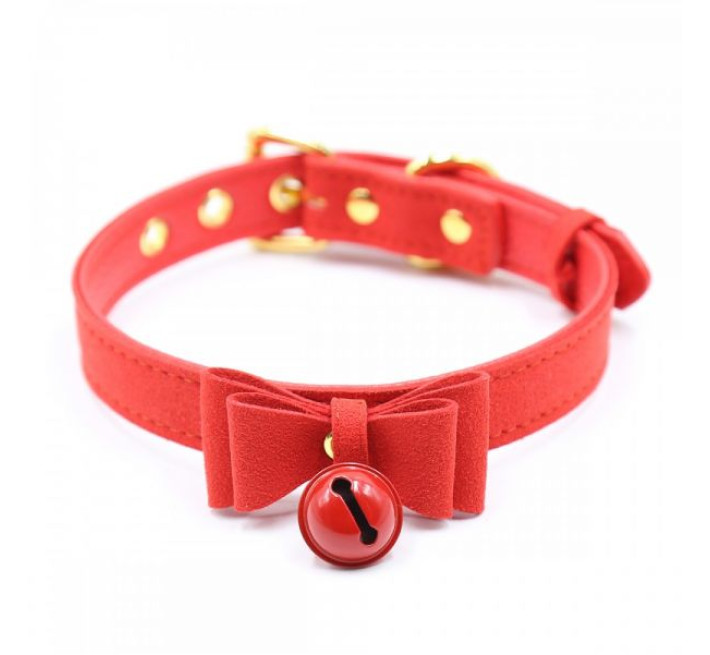 Нашийник замшевий Loveshop Bow and Bell червоний