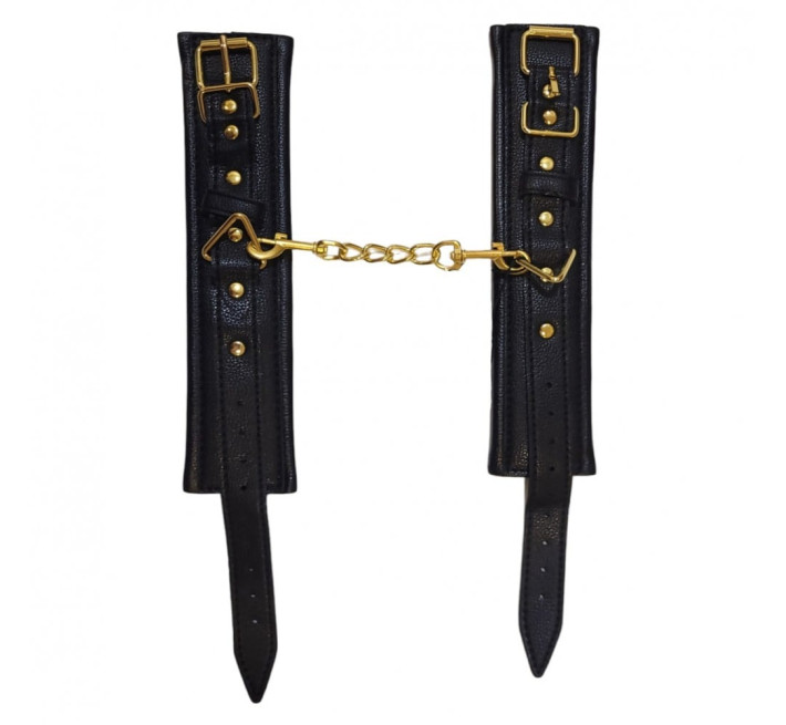Наручники из экокожи DS Fetish, черные, золотистая фурнитура