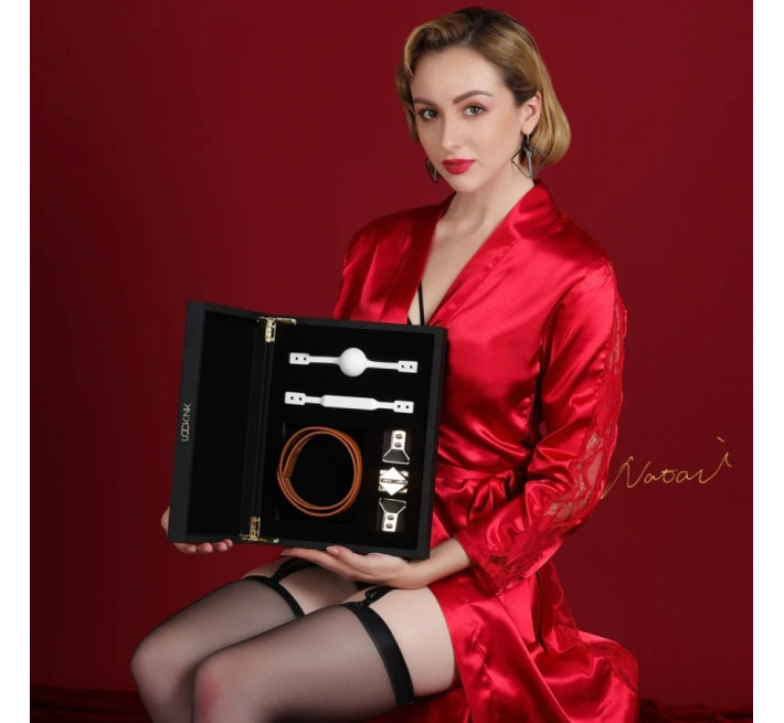 Кляп шкіряний 2 насадки Lockink Біло-коричневий