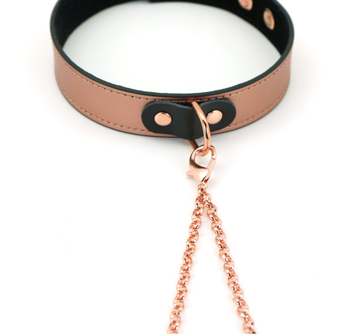Нашийник із затискачами для сосків Liebe Seele Rose Gold Memory Collar with Nipple Clamps, шкіра