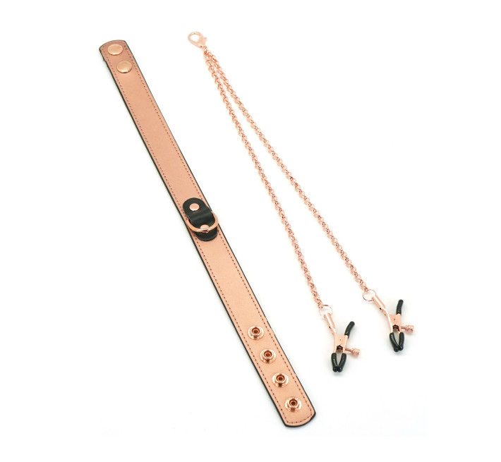 Нашийник із затискачами для сосків Liebe Seele Rose Gold Memory Collar with Nipple Clamps, шкіра