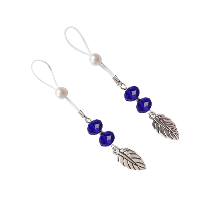Сексуальные украшения для сосков с листиком Art of Sex Nipple Jewelry Leaf, Синие