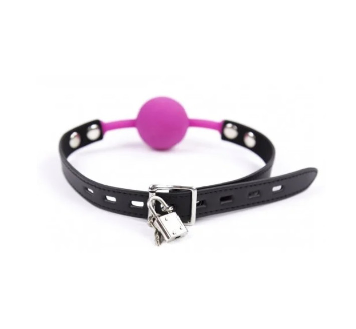 Кляп DS Fetish Silicone ball gag with lock силіконовий із замком Фіолетовий