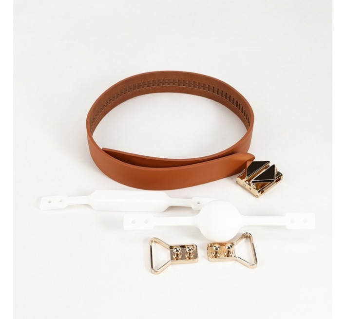 Кляп шкіряний 2 насадки Lockink Біло-коричневий