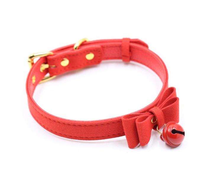 Нашийник замшевий Loveshop Bow and Bell червоний