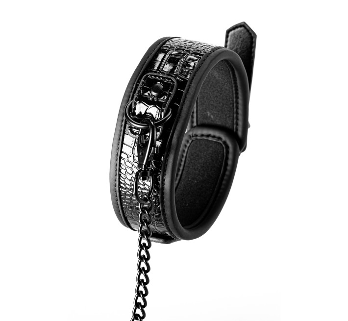Нашийник з повідцем Dream toys BLAZE LUXURY COLLAR AND LEASH CROCO BLACK