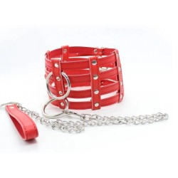 Нашийник з ланцюжком DS Fetish Collar with chain leash red