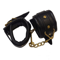 Наручники из экокожи DS Fetish, черные, золотистая фурнитура