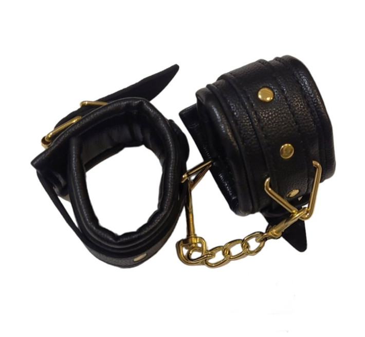 Наручники из экокожи DS Fetish, черные, золотистая фурнитура