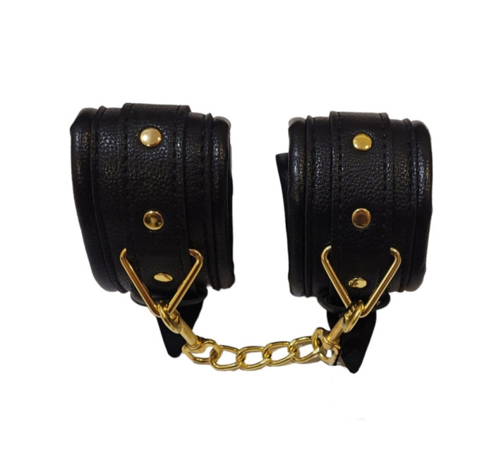 Наручники из экокожи DS Fetish, черные, золотистая фурнитура