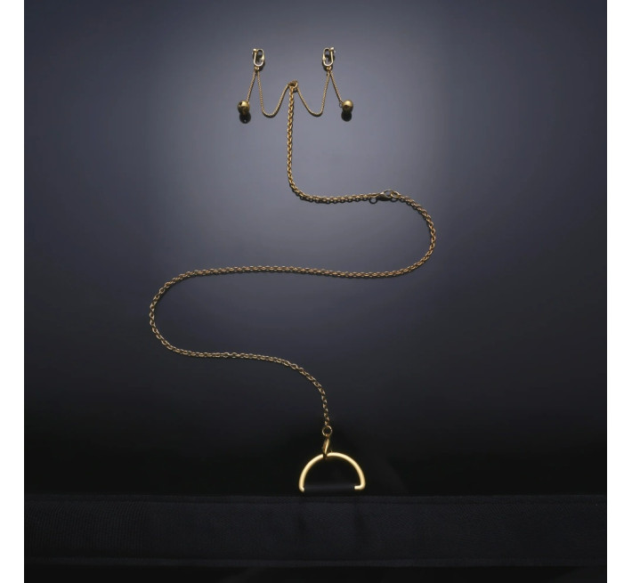 Распорка для рук и ног с зажимами для клитора и половых губ UPKO Черная