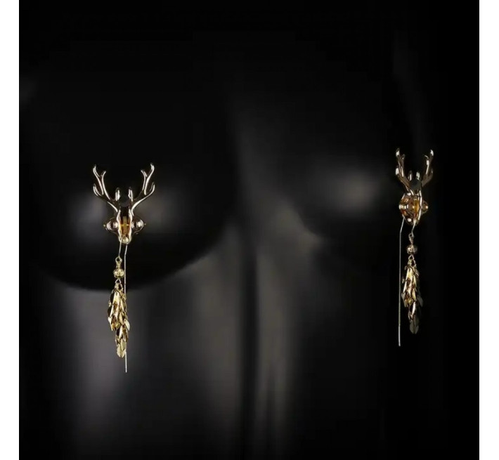 Зажимы для сосков в виде оленей Lockink Sevanda Stag Clamps, с подвесками, металлические, золотые