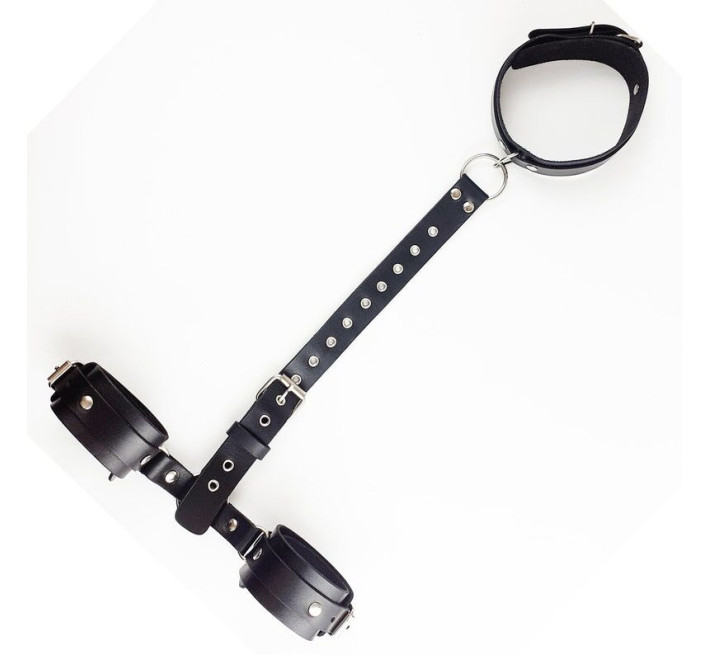 Фиксаторы для шеи и рук Art of Sex Bondage Set из натуральной кожи Черные