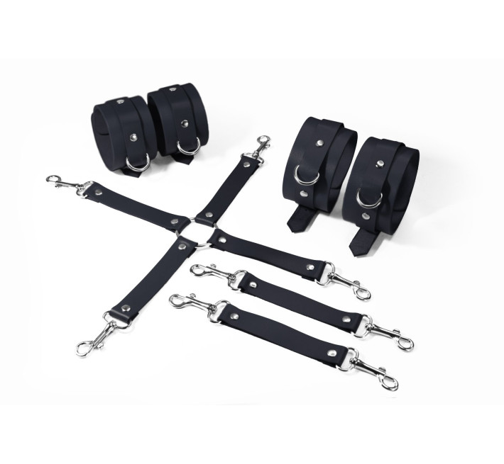 Набор для БДСМ 3 в 1 Feral Feelings BDSM Kit 3 Black, black, наручники, поножи, крестовина