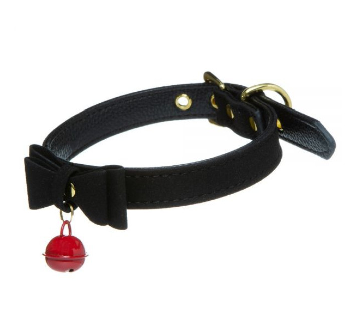 Нашийник замшевий Loveshop Bow and Bell чорний