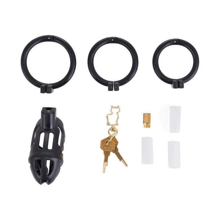 Клетка для пениса LOCKINK SEVANDA Plastic Penis Chastity Cage, черная, 3 кольца разных размеров