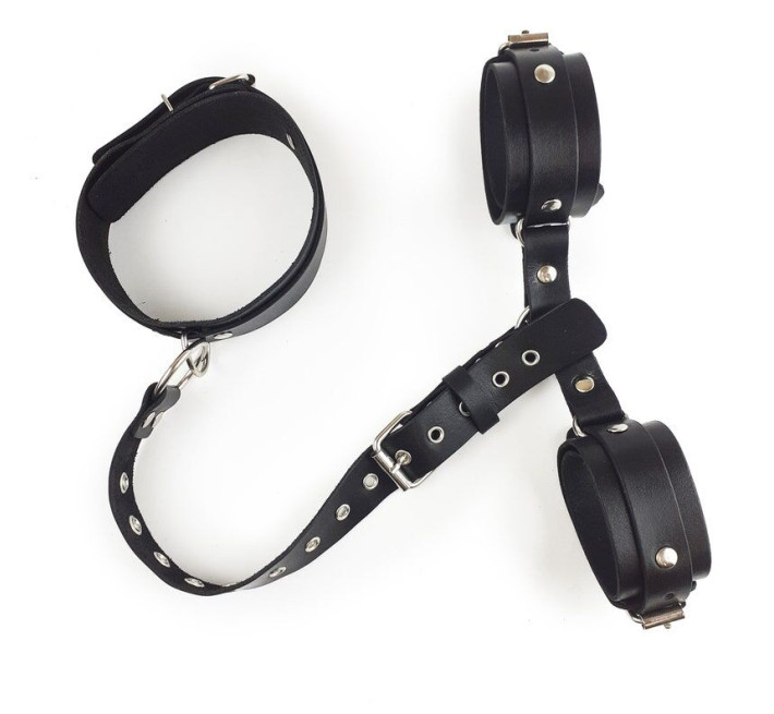 Фиксаторы для шеи и рук Art of Sex Bondage Set из натуральной кожи Черные