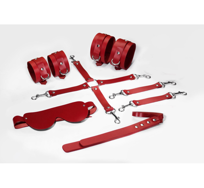 Набор Feral Feelings BDSM Kit 5 Red, наручники, поножи, крестовина, маска, паддл