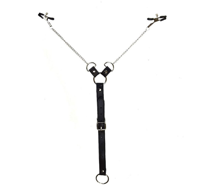 Затискачі для сосків з фіксацією на мошонці Еко шкіра Art of Sex Nipple Clamps for Men