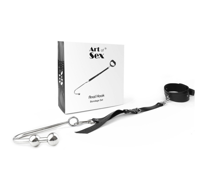 Анальный крюк 3 с ошейником из натуральной кожи Art of Sex - Anal hook, Черный