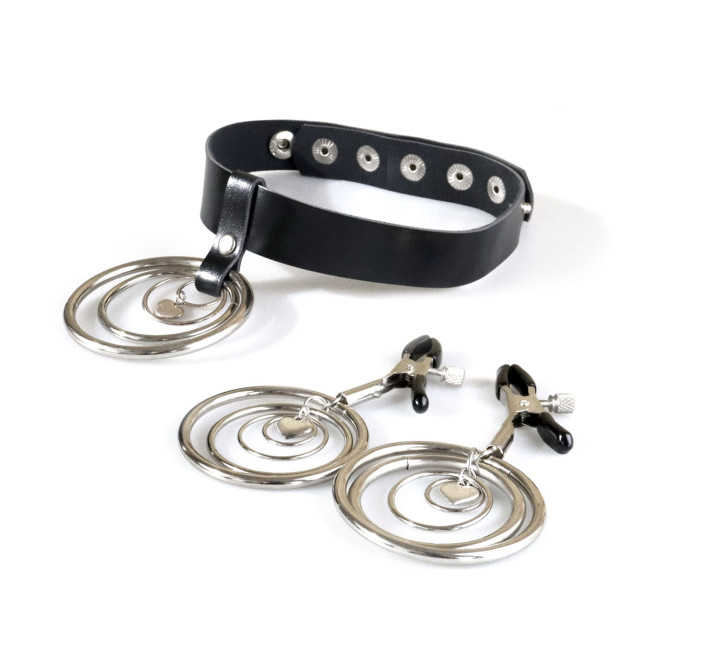 Набір чокер + затискачі Art of Sex - Choker and Nipple clamps Triada, колір чорний