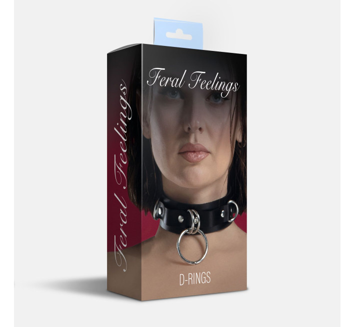 Ошейник для фиксации из натуральной кожи Feral Feelings - D-Rings Black