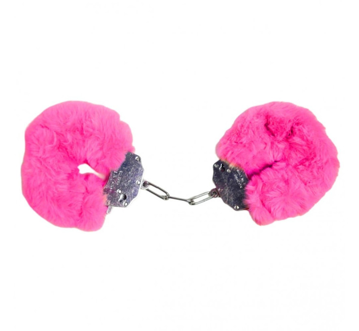 Наручники DS Fetish Plush handcuffs, метал з хутром, малинові