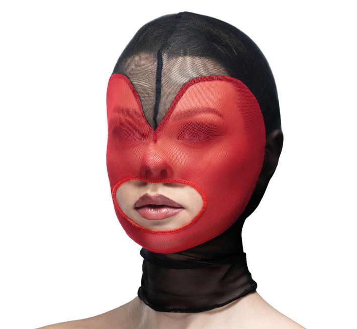 Маска серце сітка з відкритим ротом Feral Feelings - Hearts Mask Black/Red