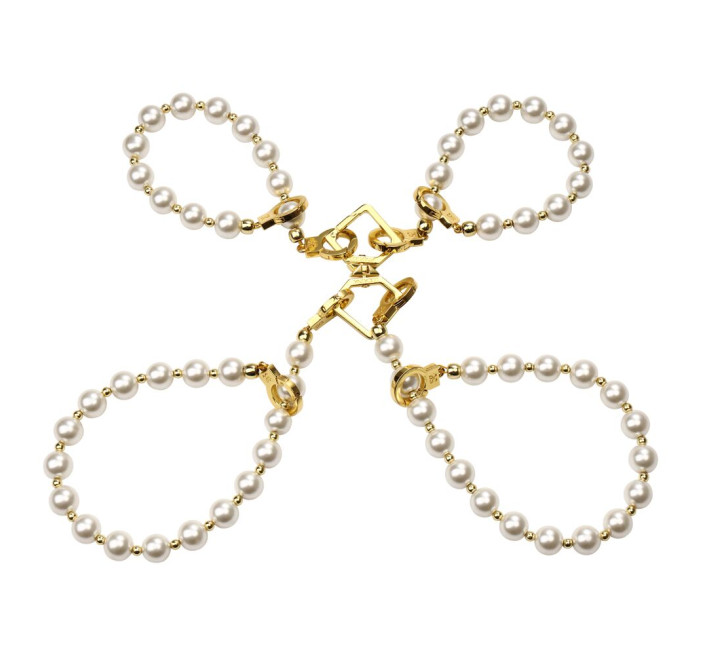 Перлинний нашийник з повідцем та наручниками LOCKINK Pearl Bondage & Restraint Set