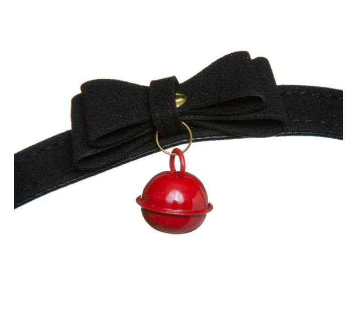 Нашийник замшевий Loveshop Bow and Bell чорний