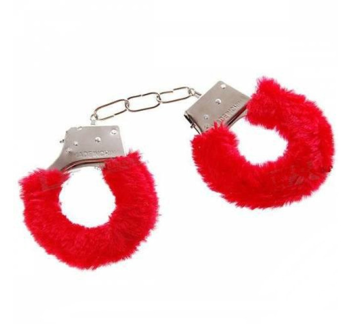 Наручники DS Fetish Plush handcuffs, метал з хутром, червоні