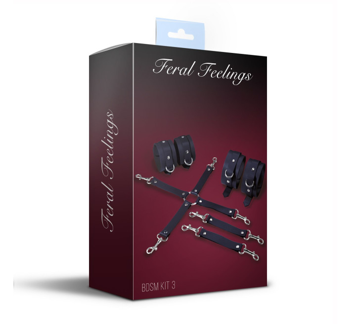 Набор для БДСМ 3 в 1 Feral Feelings BDSM Kit 3 Black, black, наручники, поножи, крестовина