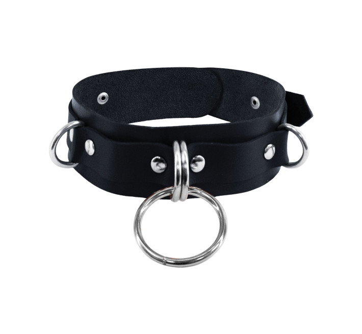 Ошейник для фиксации из натуральной кожи Feral Feelings - D-Rings Black