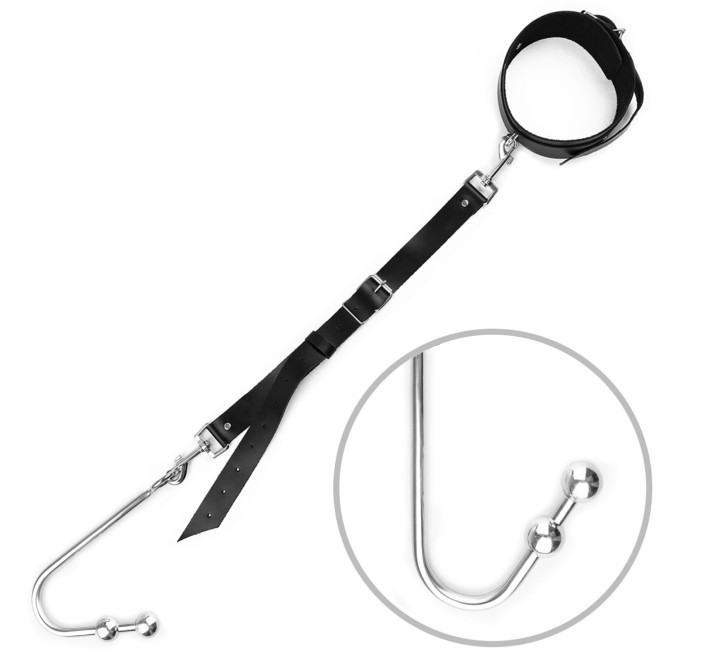 Анальный крюк 3 с ошейником из натуральной кожи Art of Sex - Anal hook, Черный