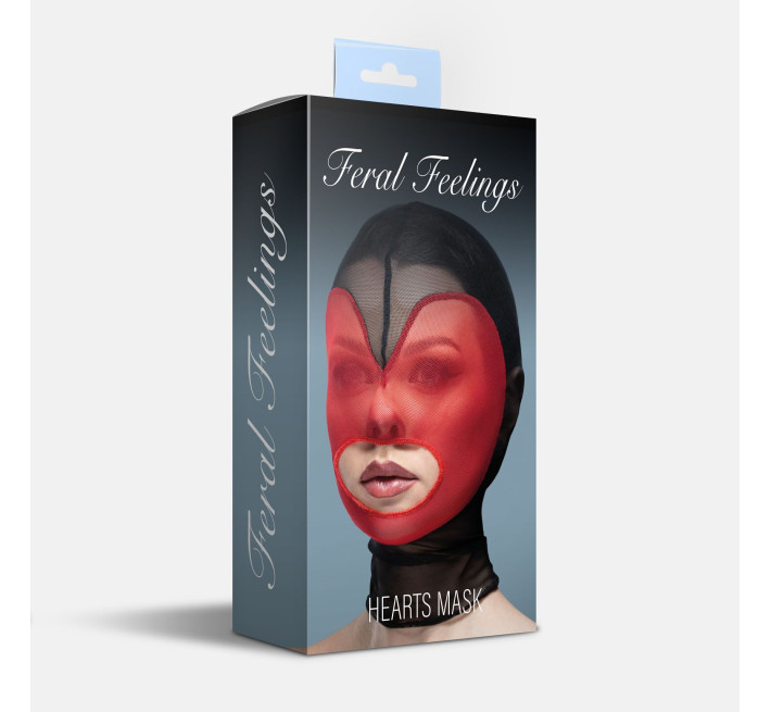 Маска серце сітка з відкритим ротом Feral Feelings - Hearts Mask Black/Red