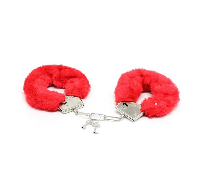 Наручники DS Fetish Plush handcuffs, метал з хутром, червоні