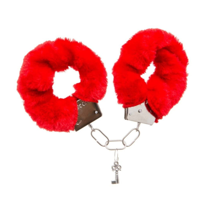 Наручники DS Fetish Plush handcuffs, метал з хутром, червоні