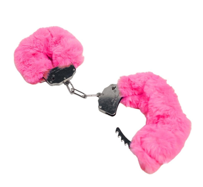 Наручники DS Fetish Plush handcuffs, метал з хутром, малинові