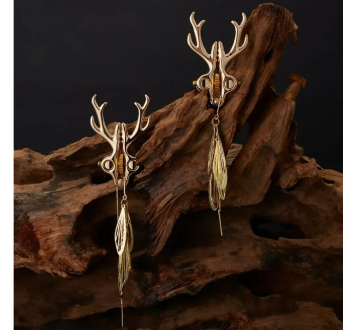 Зажимы для сосков в виде оленей Lockink Sevanda Stag Clamps, с подвесками, металлические, золотые