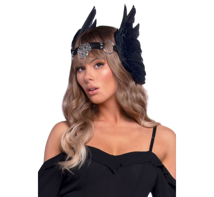 Пов’язка на голову з крилами Leg Avenue Feather headband Black, пір’я та натуральна шкіра