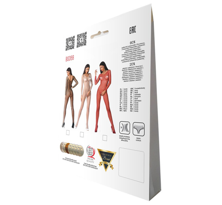 Бодістокінг Passion BS068 red, комбінезон, велика сітка, довгий рукав