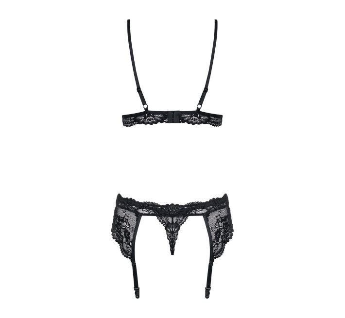 Кружевной комплект белья Obsessive 810-SEG-1 бюстгальтер, стринги, пояс для чулок Black S/M