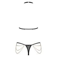 Комплект із ланцюжками Obsessive Pantheria 2-pcs set бюстгальтер, трусики black L/XL