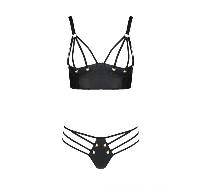 Комплект из экокожи с люверсами и ремешками Passion Malwia Bikini black 4XL/5XL