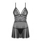 Еротичний мереживний комплект із сіточкою Obsessive 838-BAB-1 babydoll & thong black XXL