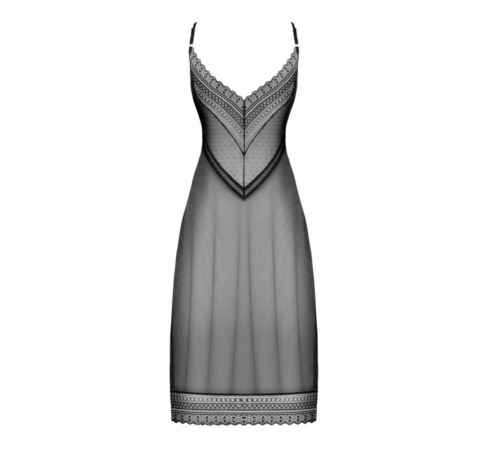 Напівпрозора довга сорочка Obsessive Estiqua chemise чорна XL/2XL