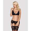 Кружевной комплект белья Obsessive 810-SEG-1 бюстгальтер, стринги, пояс для чулок Black S/M